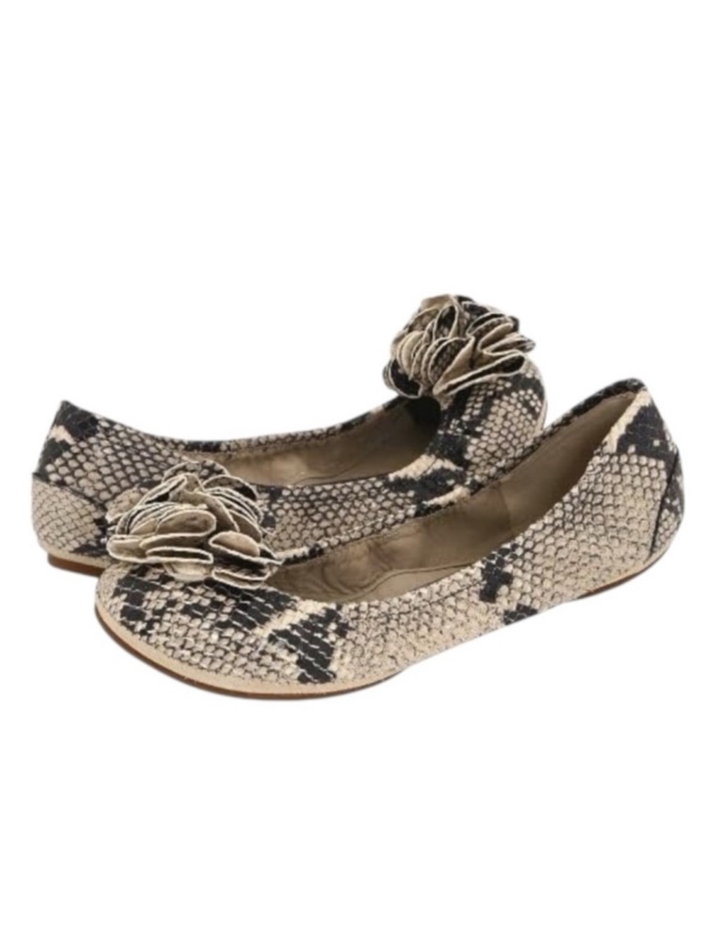 Juicy Couture Black and Cream Snake Print Rush Leather Ballet Flats Size 8